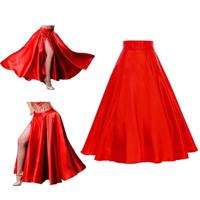 Saia de Cetim para Meninas Fenda Lateral Bainha Larga Fecho de Gancho e Argola Cintura Saia de Dança de Salão Flamenco Espanhol