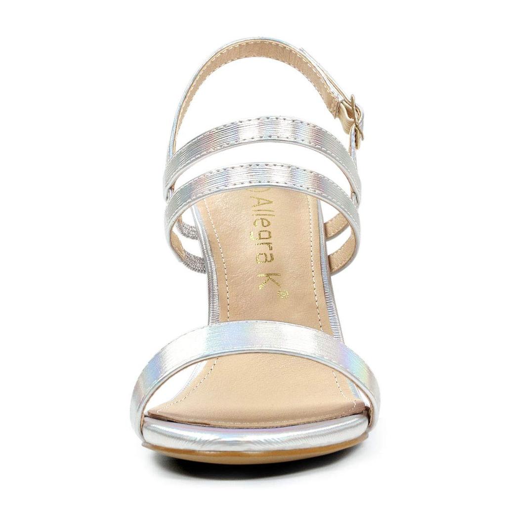 Allegra K Women's Slingback Ankle Strap Sandals with Chunky Block Heels, Silver, Size 27.0cm