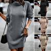 Women Autumn Winter Knitting Dress Turtleneck Long Sleeve Twist Texture Pullover Mini Dress Solid Color Thickened Warm Loose Dress