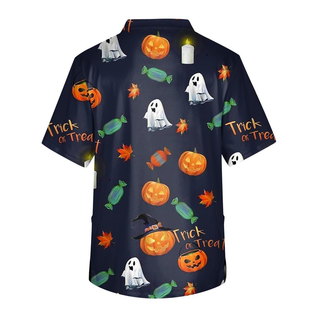 Men's Short Sleeve V Neck Halloween Print Chest Pocket Carer Top