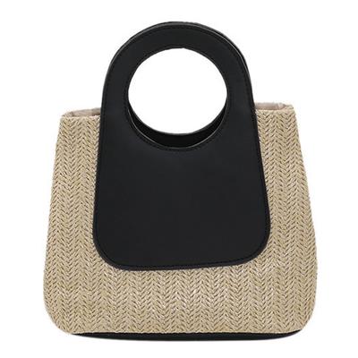 Basket Outings [Queen-b] Handbag, Woven, Stylish, Bag, Women's, Lightweight, Casual, Cute, Simple, Natural, Travel, (Black)