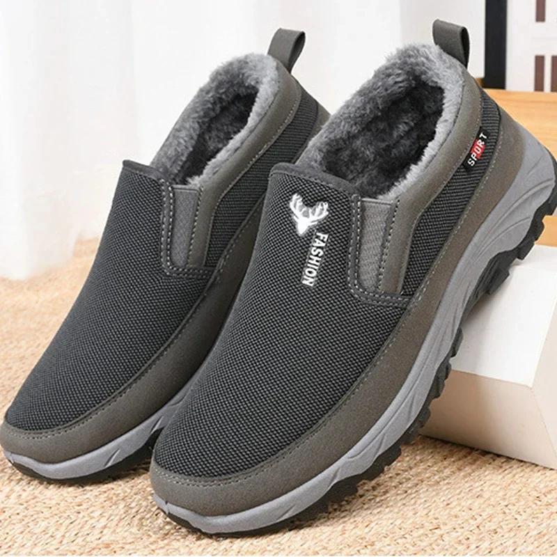 Men Tennis Shoes Warm Breathable Soft Bottom N -Slip Casual Shoes Plus Velvet Comfort Slip-On Walking Winter Vulcanized Shoes
