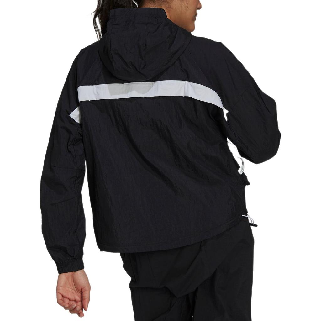 Adidas Color Block Striped Logo Print Hooded Jacket Women Jackets Black GT9754