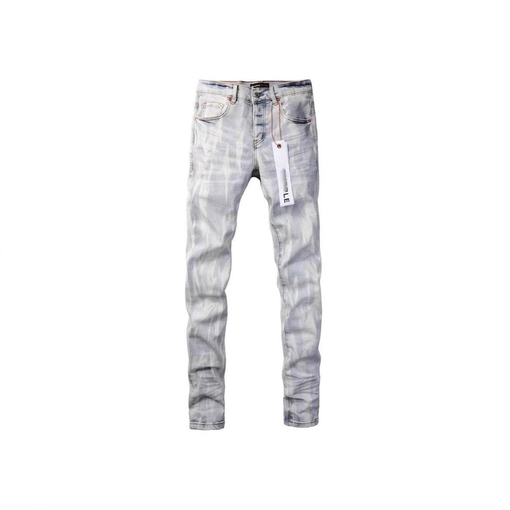 American trendy brand PUR new light blue washed jeans polished white and old elastic slim-fitting pants men's pants