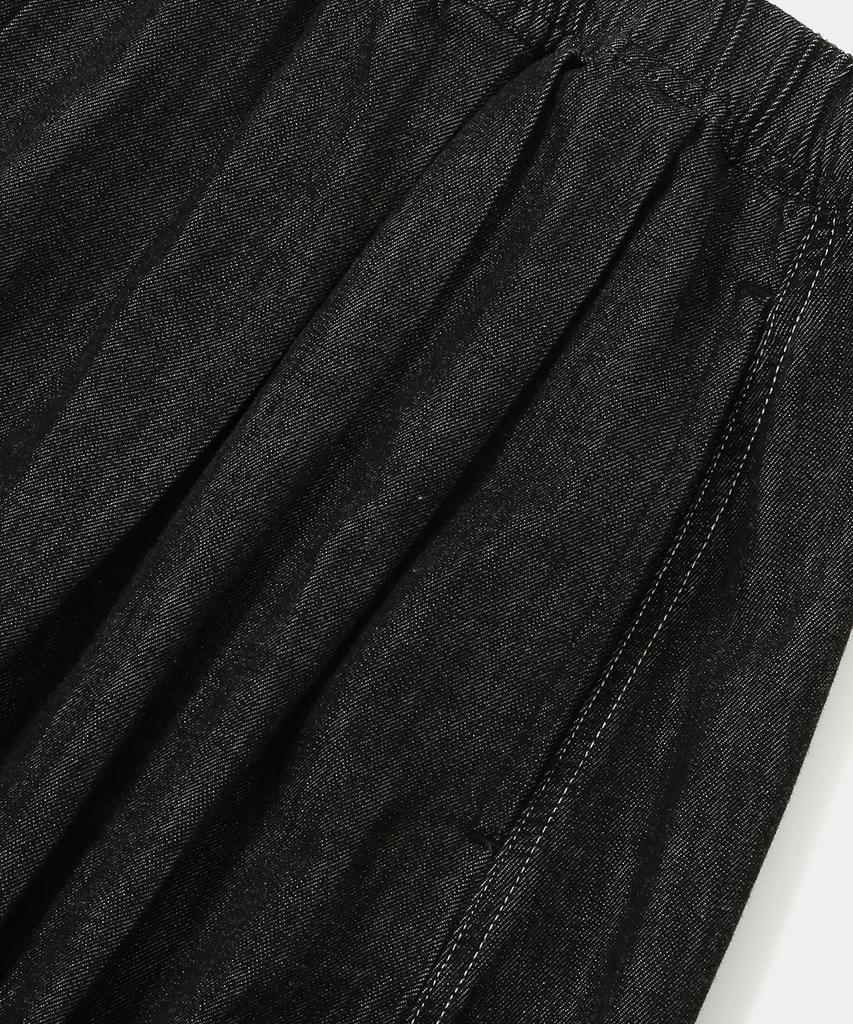 Columbia University All-Round Pleats Denim Long Skirts Black Denim