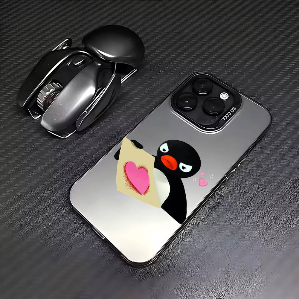 

C-Cute Kawaii P-Penguin Phone Case For iPhone17,16,15,14,13,12,11 Plus,Pro Max Colored Silver Plated Inside Cover iPhone14Pro