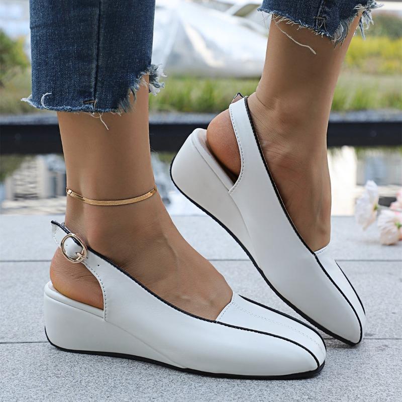 Fashion Retro Wedge Women's Sandals Spring New Style French Solid Color Casual Versatile Single Shoe with Toe Cover Platform Sandals