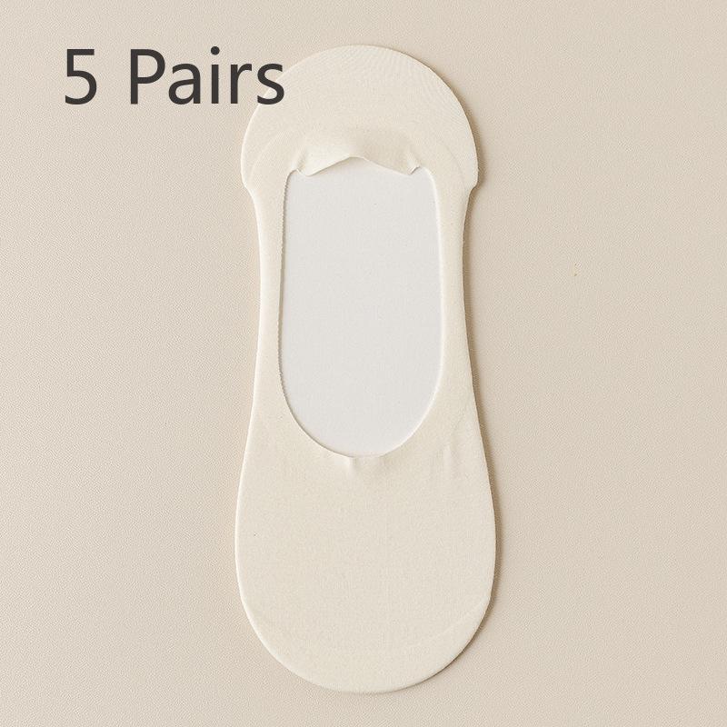 5 Pairs Socks Women's Boat Socks Summer Thin Invisible Shallow Mouth Non-slip Heel Shoes Socks