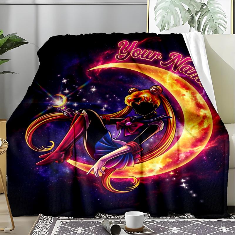Personalisierte Sailor Moon Flanell-Fleece-Decke Gemütliche Warme Überwurfdecke für Sofa Bett Reise Ganzjahresgebrauch