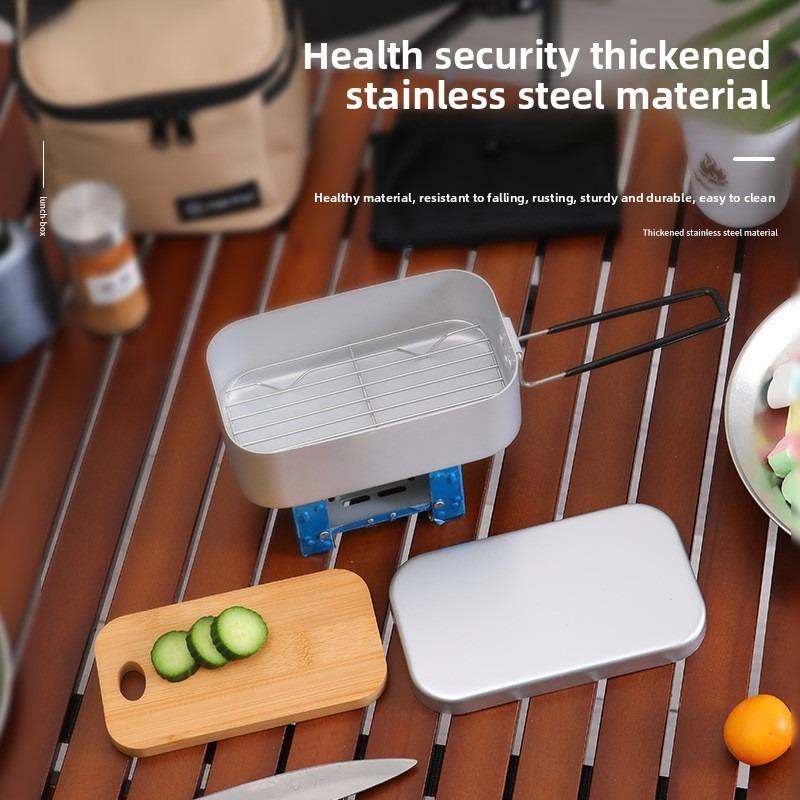 1PCS Aluminum Camping Heated Lunch Box with Handle Bowl Set - Durable Outdoor Travel Food Container for Picnic Commute