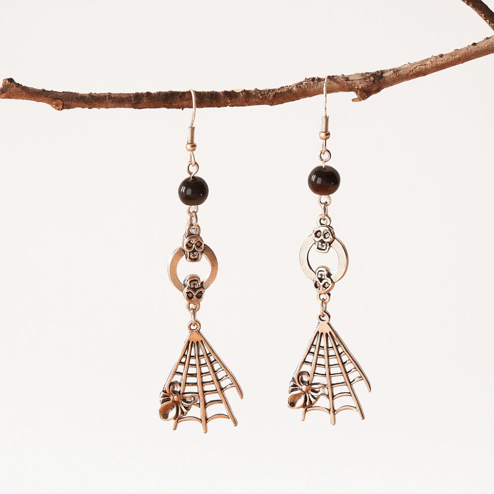 Spider Skeleton Pendant Earrings Exaggerate Skull Earrings Vintage Halloween Dangle Earrings Women
