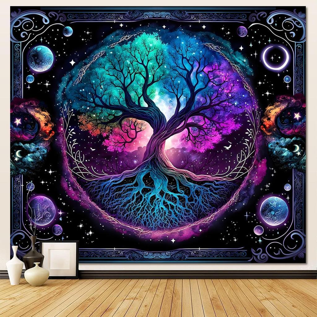 Moon Phase Tree Of Life Tapestry Moon And Sun Boho Spiritual Aesthetic Wall Hanging Backdrop Blanket For Bedroom Living Room