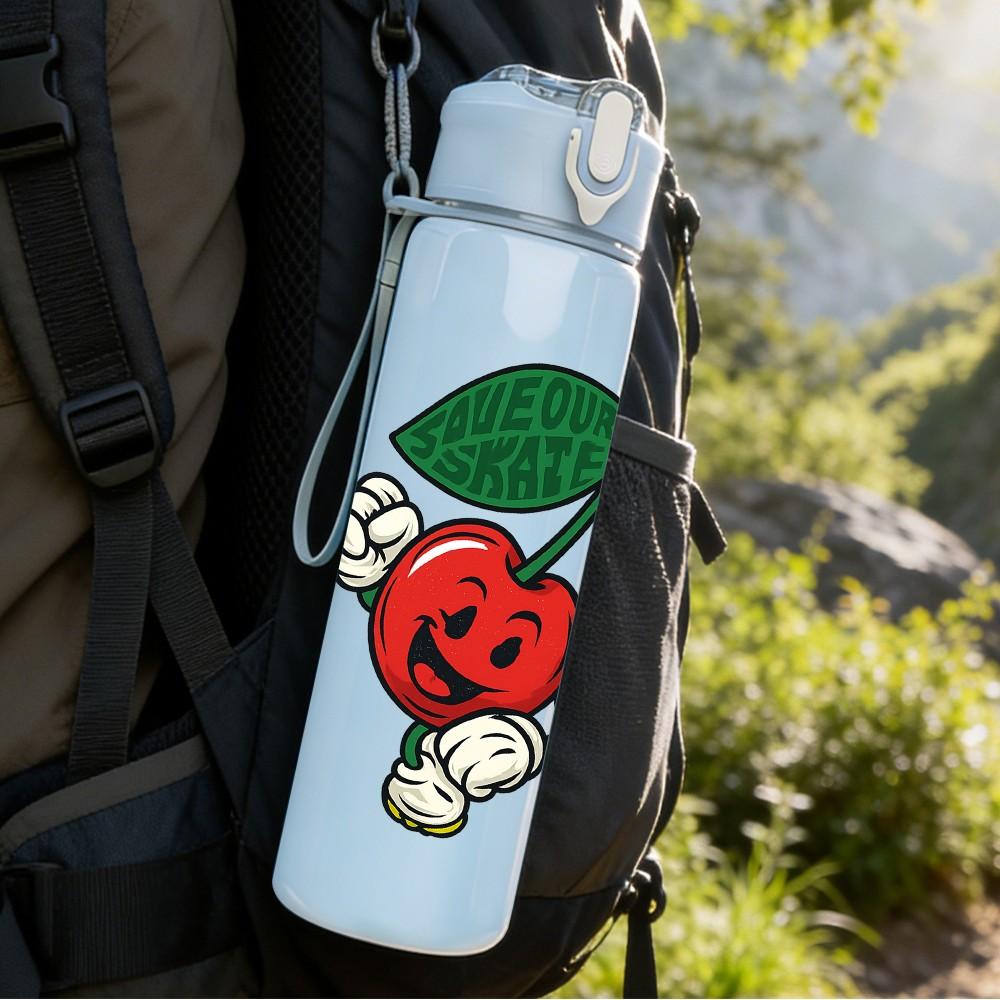 1PC Cherry Fruit Berry Design 750ml Color Plastic Sports Water Bottle Leakproof Flip Straw Lid Suitable for Sports Office Home Use