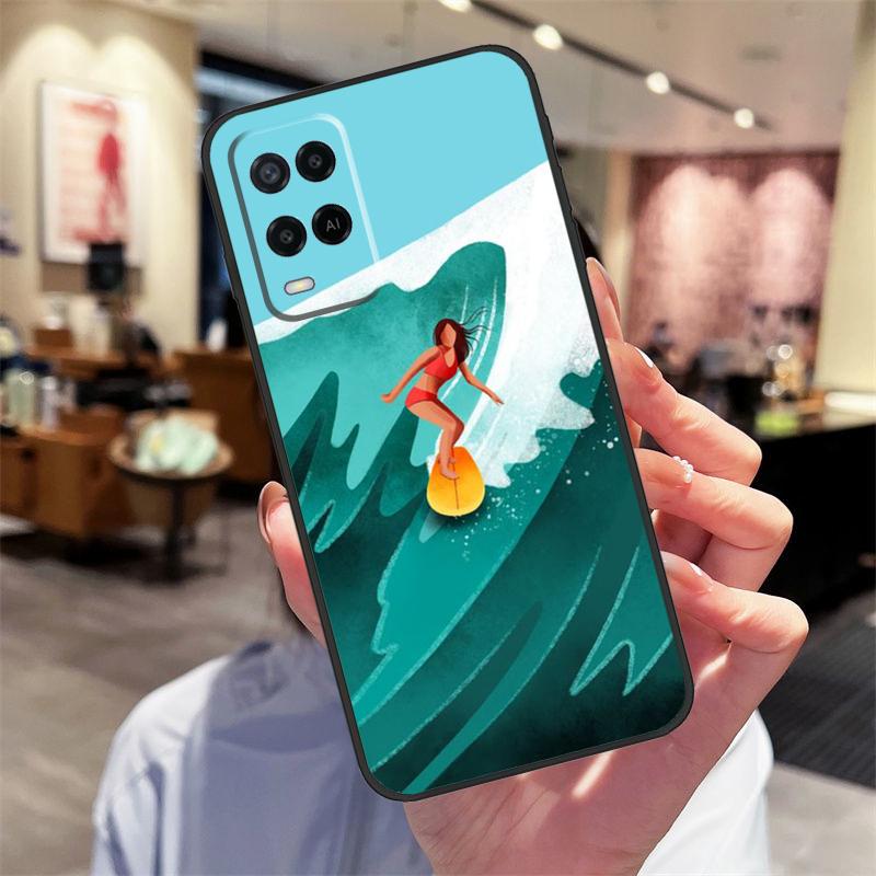 Surfboard Surfing Surf Girl Case For Oppo A94 A54 A40 A60 A80 A98 A78 A18 A38 A58 A16 A76 A96 A17 A77 A74 A57S A15 Cover