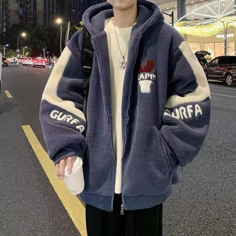 Men s Youth Lamb Plush Hooded Jacket - Thick, Warm Cotton for Winter College Students M