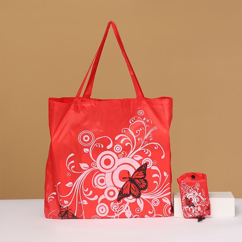 Portable Eco-friendly Floral Butterfly Folding Shopping Bag - Polyester Oxford Cloth with Custom Logo Option. красный