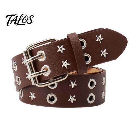 Casual Jeans Accessory 105cm Studded Punk Belt for Women, Faux Leather Grommet Waist Rock Band with Double Prong Buckle, Edgy Jean Music Festival