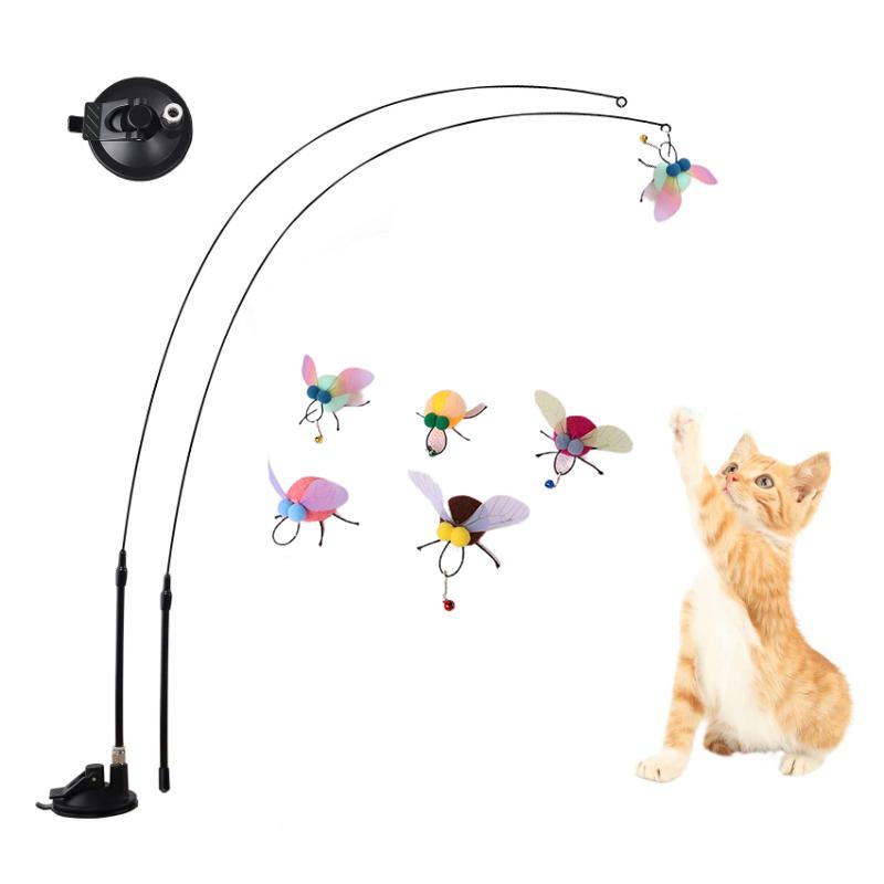 

Cat Simulation Insect Interactive Cat Teaser Toy with Suction Cup Funny Feather for Kitten Play Chase Exercise Cat Toy Supplies 1pcs Random Birds