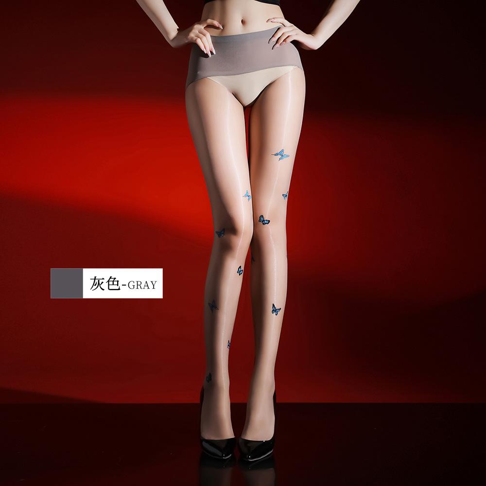 1D Butterfly Print Aurora Stockings, Giant Peak Jelly 360 Seamless Sexy Black Stockings With Open Crotch, Same Style As Popular