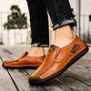 Hand-stitched Men's Outdoor Casual Shoes,Slip-on Flat Leather Shoes,Spring Breathable Plus Size Loafers