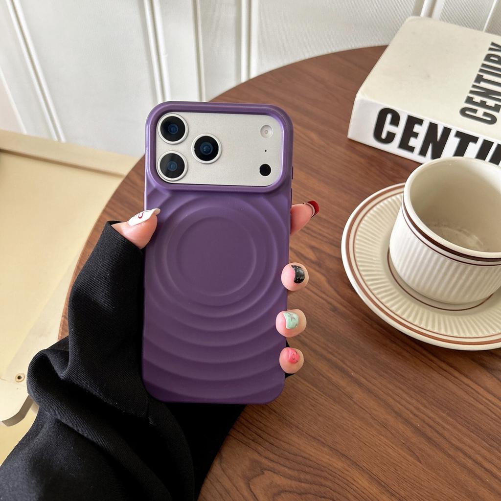Water Ripple Magnetic Wireless Charge Phone Case for iPhone 17 16 15 14 Plus 13 12 11 Pro max 17Air Matte solid color back cover