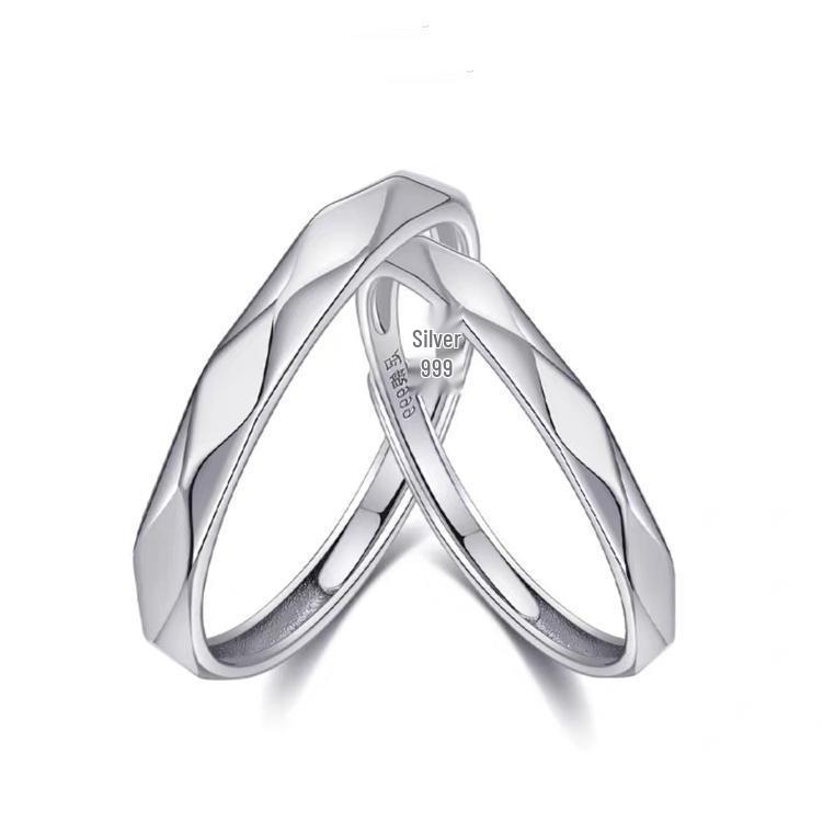 Pure White Copper, Colorfast, Adjustable Rhombus Love Couple Rings, Korean Style, Gift for Boyfriend/Girlfriend, Birthday Present