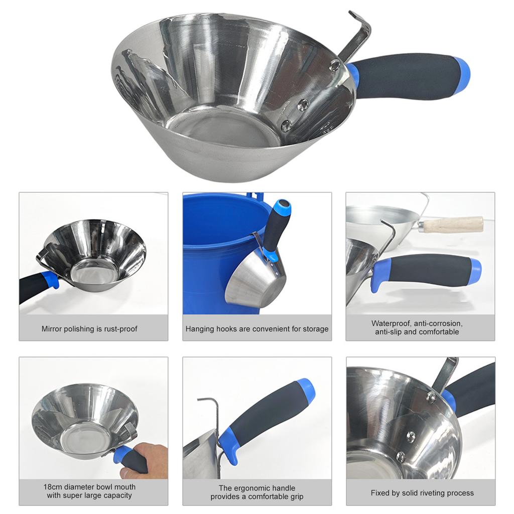 Edelstahl Gipszement Mischschüssel mit ergonomischem Griff und Aufhängehaken für Farbe Mörtel Putz Anwendung