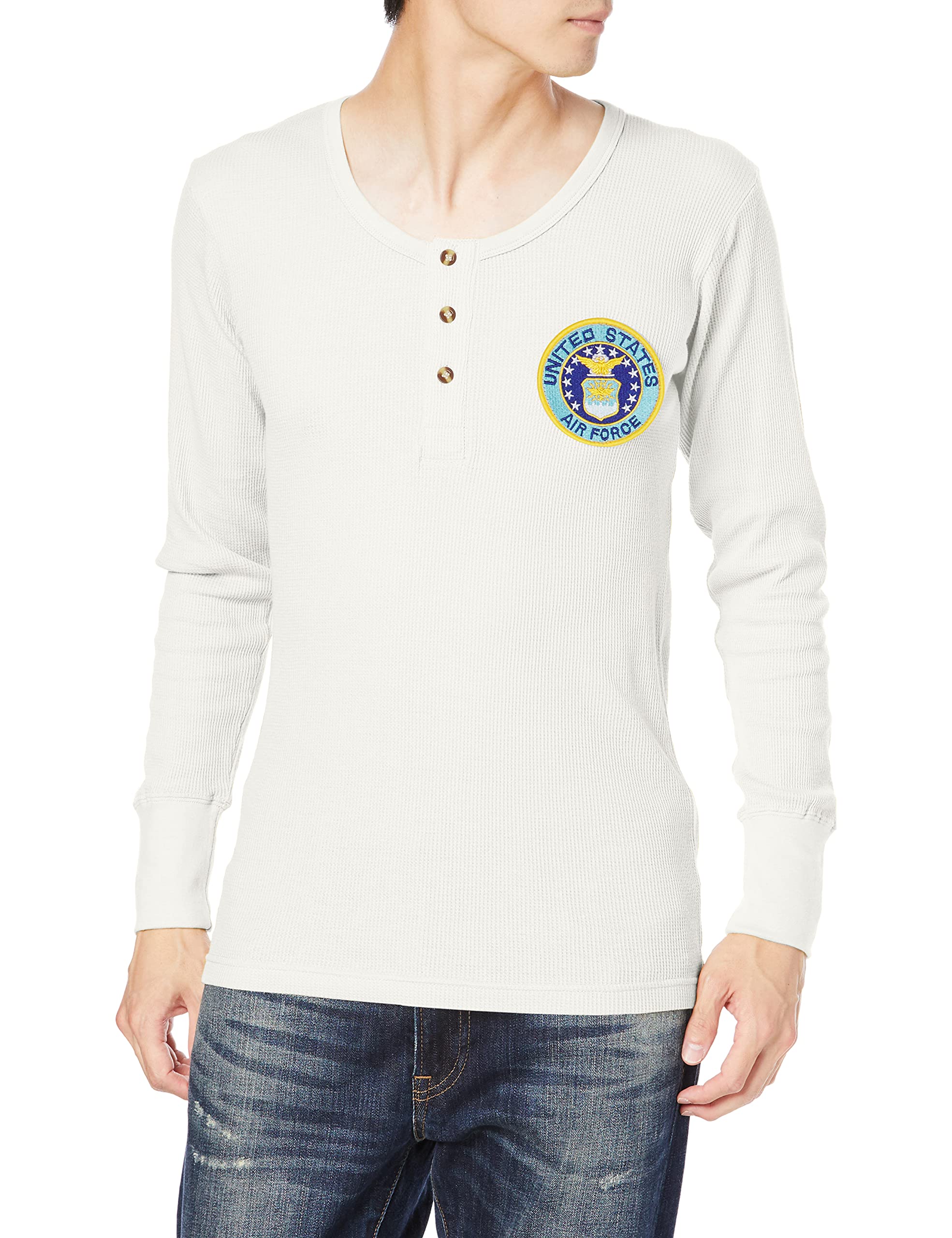 

Henley Neck Shirt United States Air Force with Embroidered Emblem Patch White M [Fstyle] (USAF)