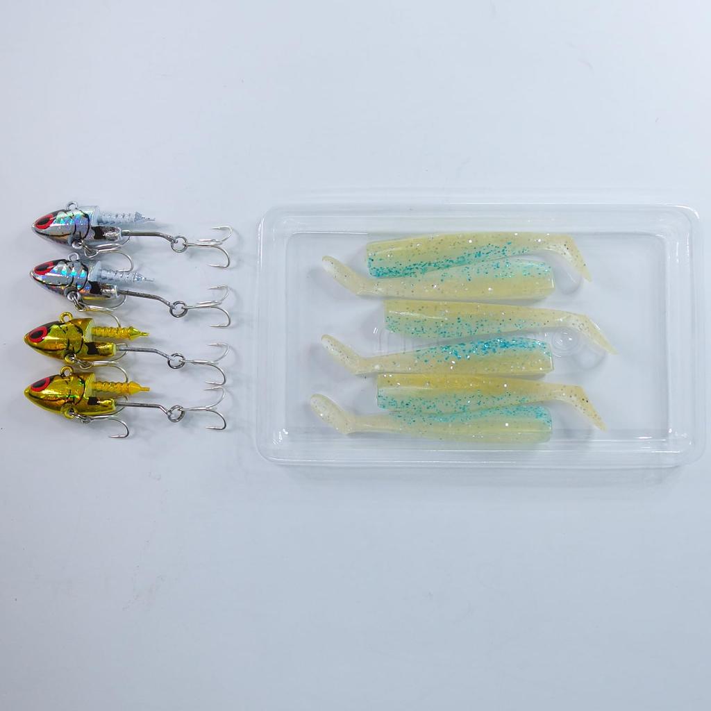 Momo Lures Sea Bass Lures and Metal Metal Vibration Shad Jig Shad Bodies Heads x 4 75mm Shad Set MVS-16, MVS-22, MVS-28 Jigs, Heads, (16g + 02)