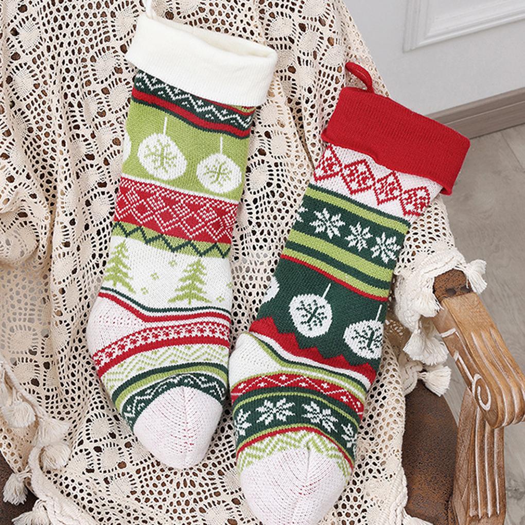 Christmas Stocking Knitting Snowflake Elk Xmas Tree Santa Claus Candy Bag for Christmas Decoration Supplies New Year Gift Bag
