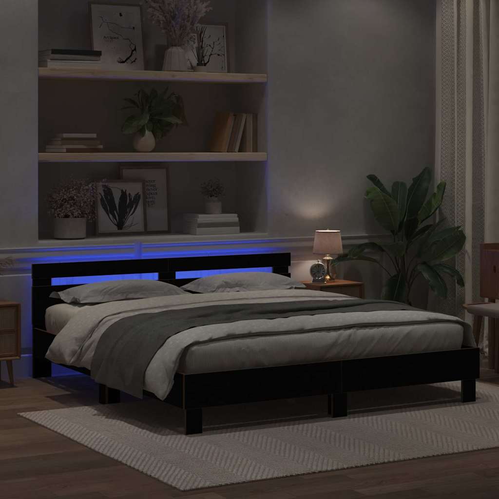Bed Frame in Black Oak Finish 200 x 200 cm Engineered Wood