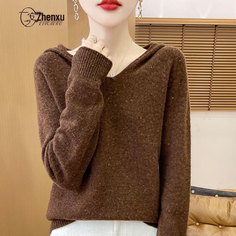 Zhenxu Women's 100% Merino Wool Hooded Sweater