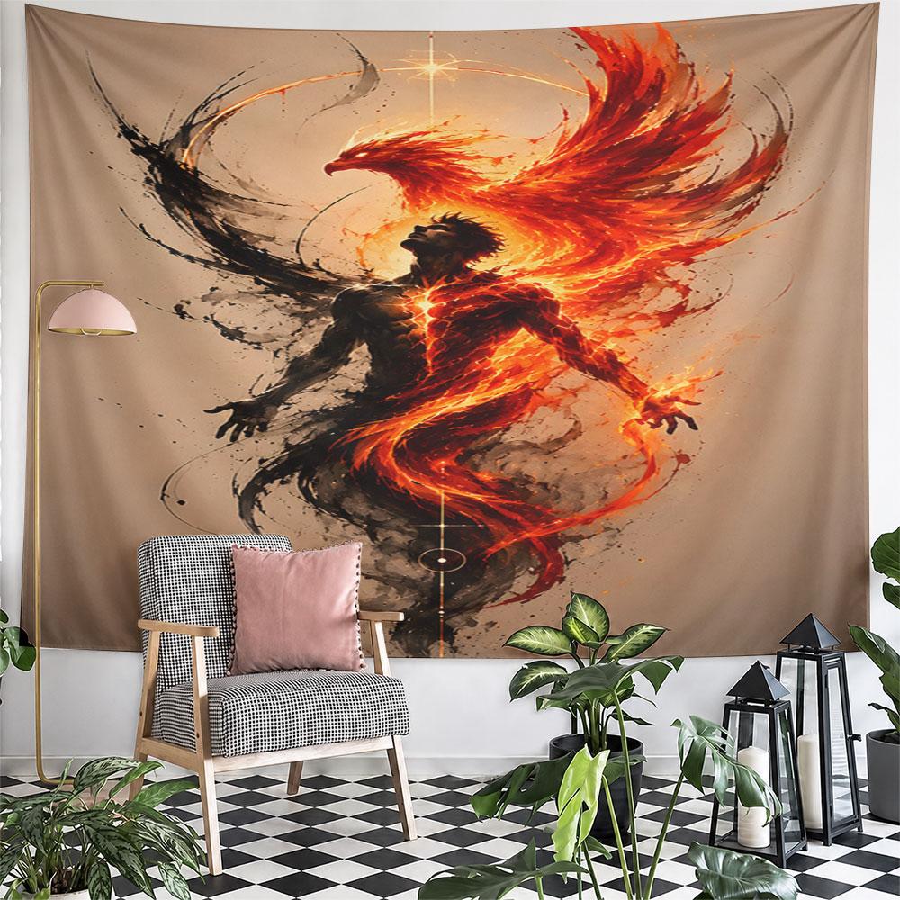 "Fiery Phoenix Rebirth Art" Pattern Wall Hanging Tapestry Decorative Tapestry Home Decor for Bedroom and Living Room