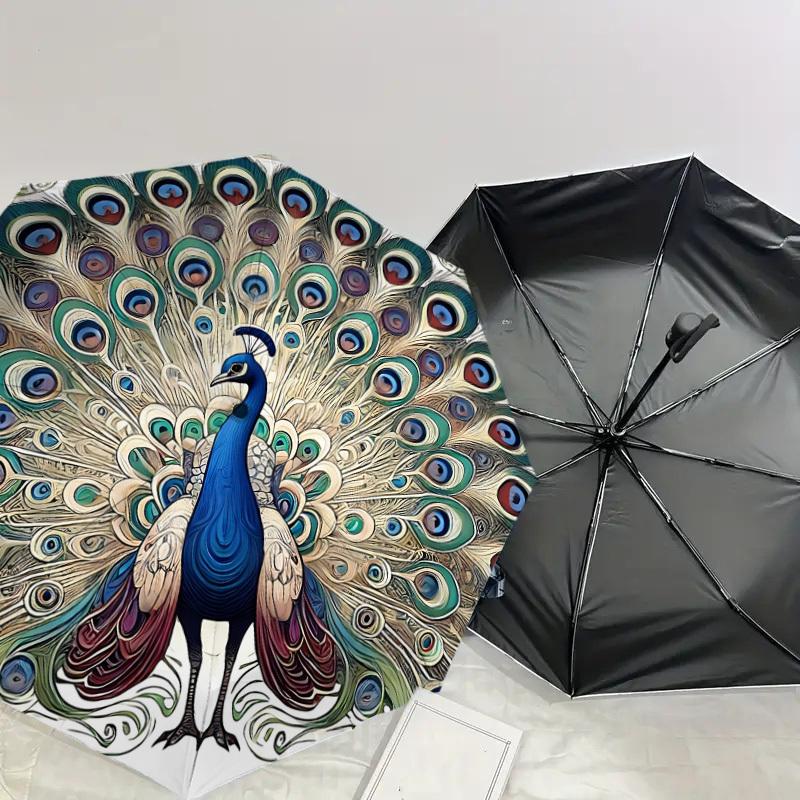 1PC peacock feathersAutomatic Open/Close Umbrella with Windproof, 8-Rib Sturdy Canopy, Durable Ribs, Fashionable Design1295A