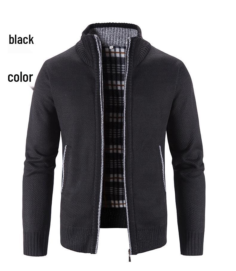 2024 Men's Autumn/Winter Stand-Up Collar Fleece-Lined Cardigan Sweater
