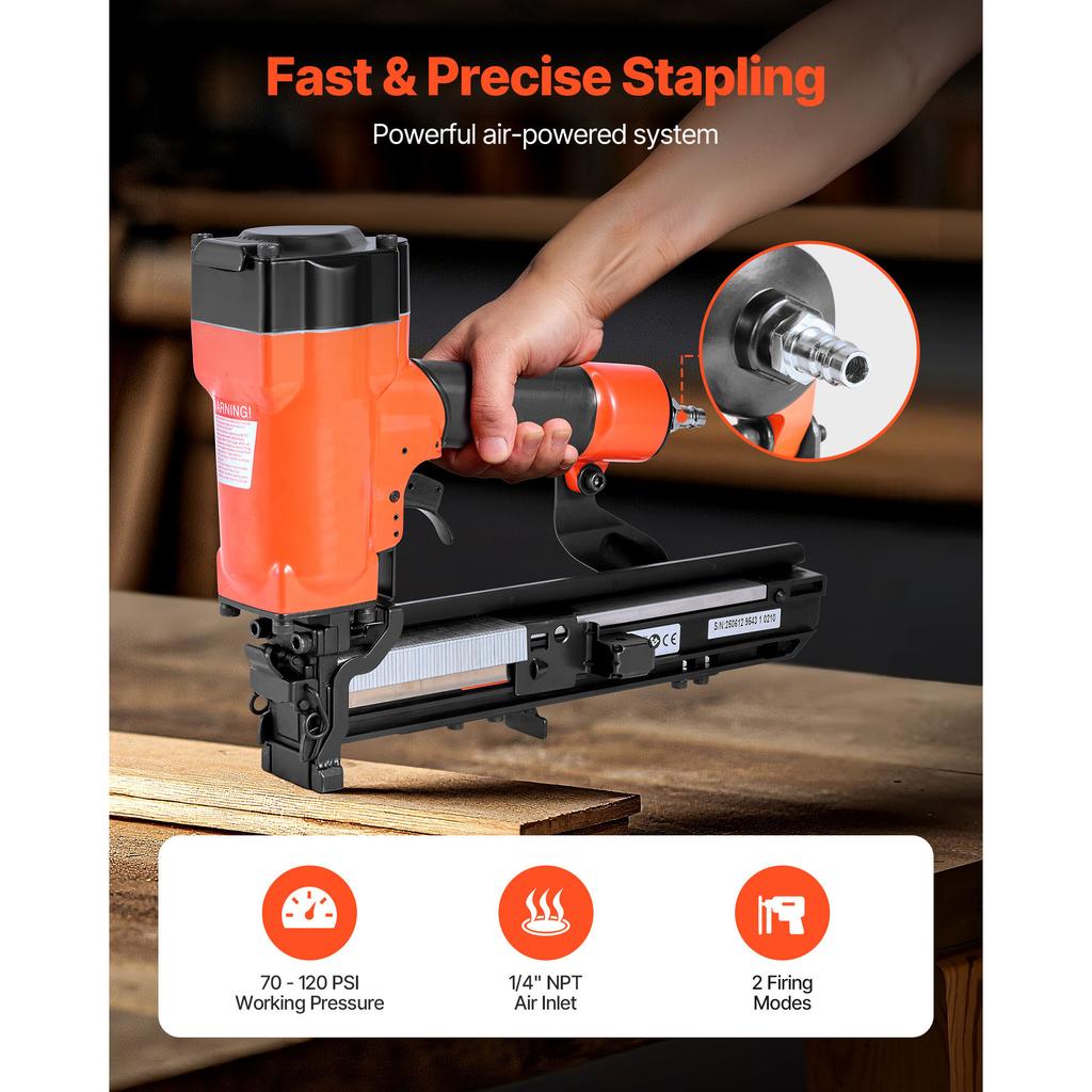 SucceBuy Pneumatic Staple Gun 16 Gauge 1-inch Wide Crown Pneumatic Stapler 5/8" to 1-1/2" Length for Roof Decking Wall Sheathing
