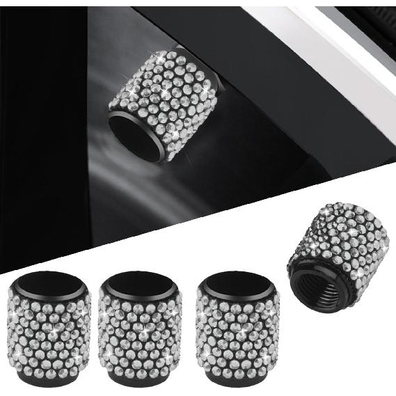 4PCS Bling Crystal Diamond Tire Stem Valve Caps- Handmade Shinny Rhinestone Car Wheel Tire Valve Caps for Women- Attractive Dustproof Valve Stem