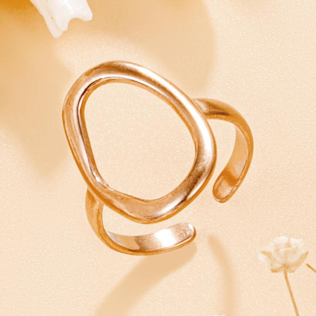 INS Style Hollow Geometric Oval 18K Gold Plated Stainless Steel Ring