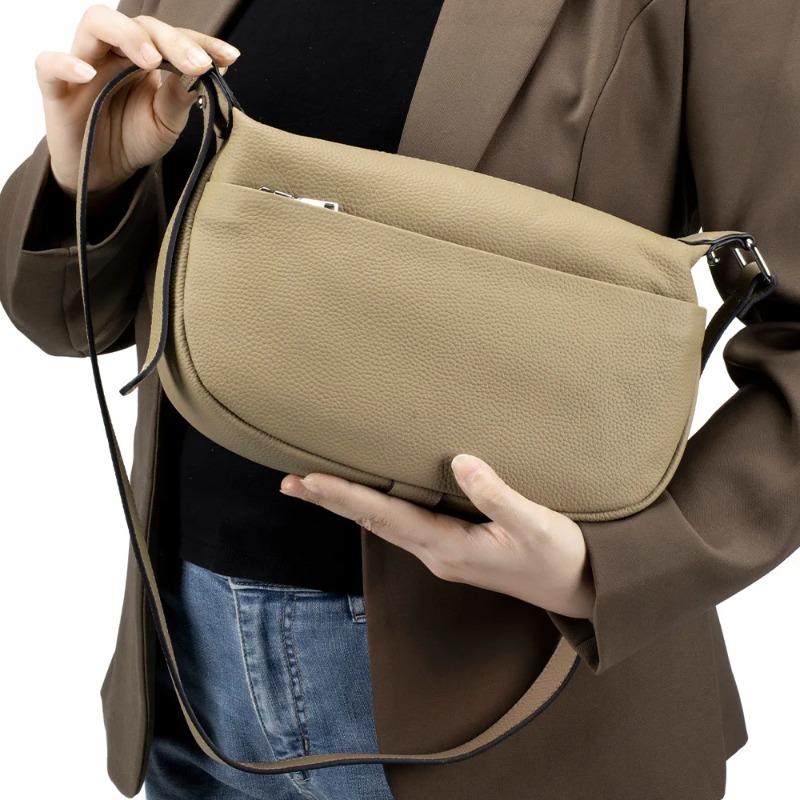 Genuine Leather Simple Dumpling Bag, 2026 Women's Handbag First Layer Cowhide Versatile Shoulder Crossbody Commuter Saddle Bag