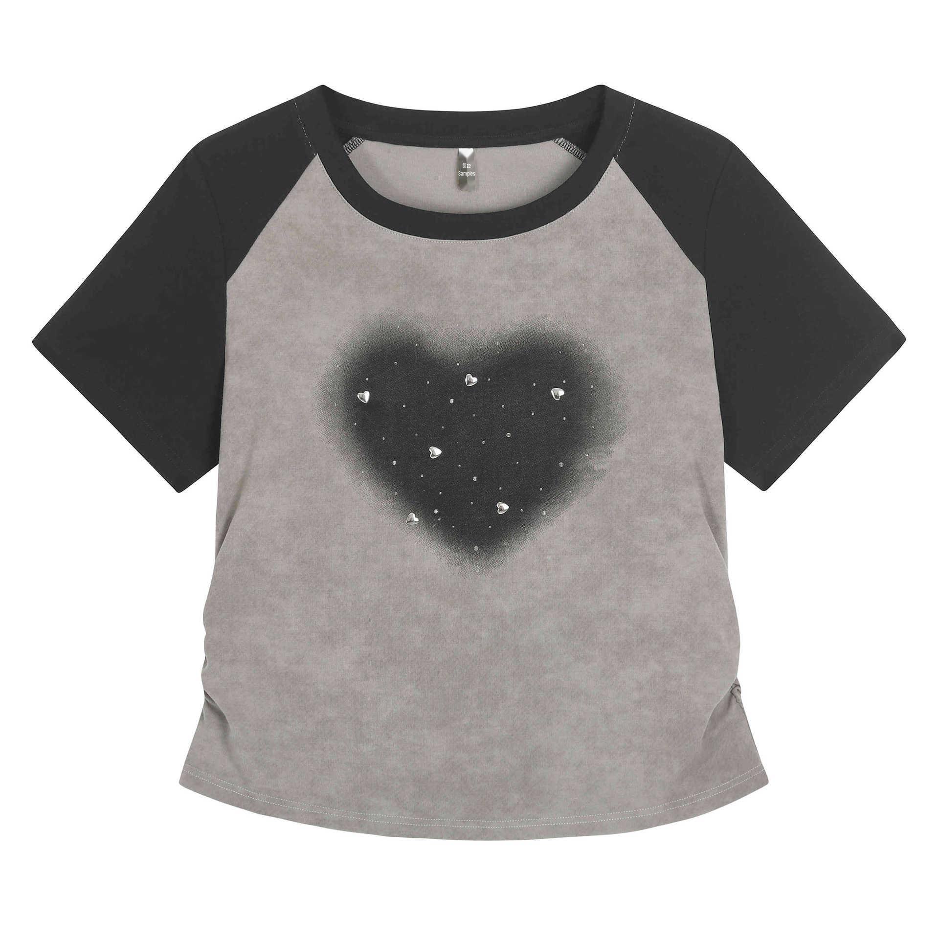 

Футболка American Retro Contrast Color Diamond Pleated T-Shirt - женская летняя футболка больших размеров 4XL (Recommended for 180-200 jin) серый