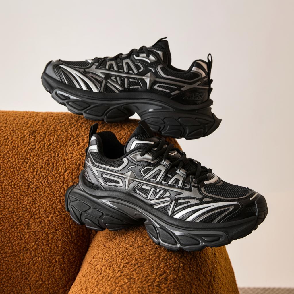Anta Fuyou Retro Comfortable Wear-Resistant Breathable Height-Increasing Low-Top Dad Shoes Men Sneaker Black Silver 112538898-1