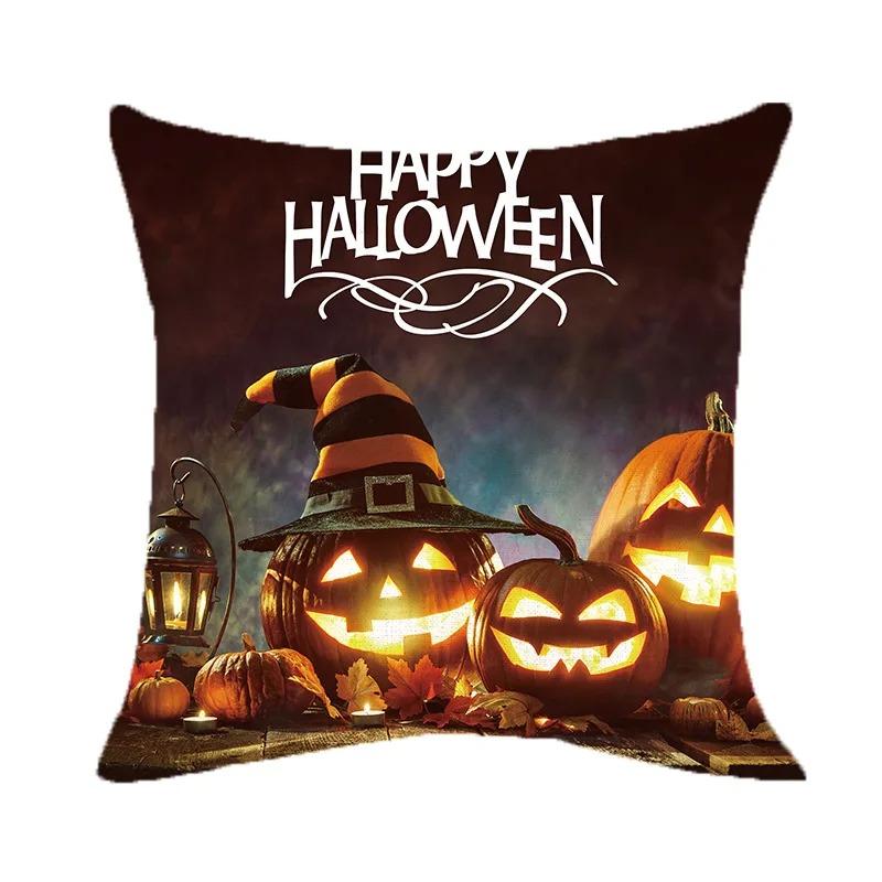 Halloween Theme Pillow Cover Car Office Living Room Sofa Halloween Pumpkin Lantern Decoration Pillow Cover