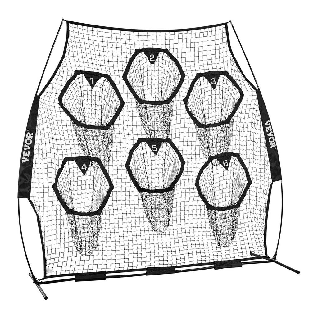 2438.4x2438.4mm Football Trainer Throwing Net, Training Throwing Target Practice Net with 6 Target Pockets, Knotless Net Includes Straps and Portable