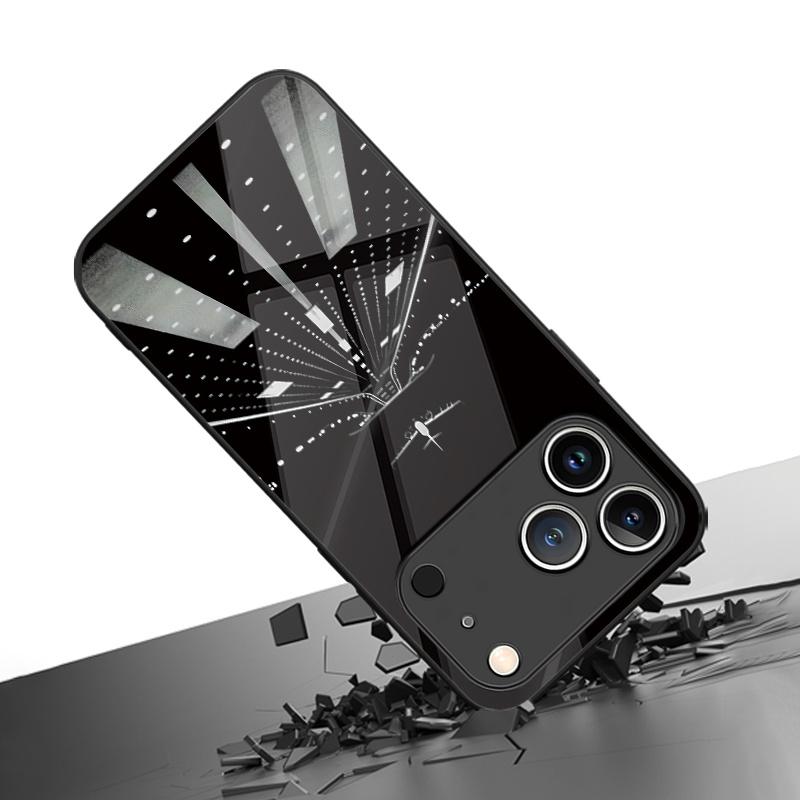Black and White Night Scene Runway Airplane Pattern HD Glass Phone Case for iPhone 17 16 15 14 13Pro 12 11 11Pro Stylish Case