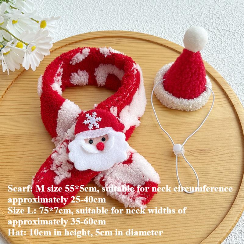 Warm Pet Scarf Santa's Hat Set Cat Christmas Cat Collar Red Pet Christmas Scarf Green Dog Drool Towel Adjustable Cap Dog Set