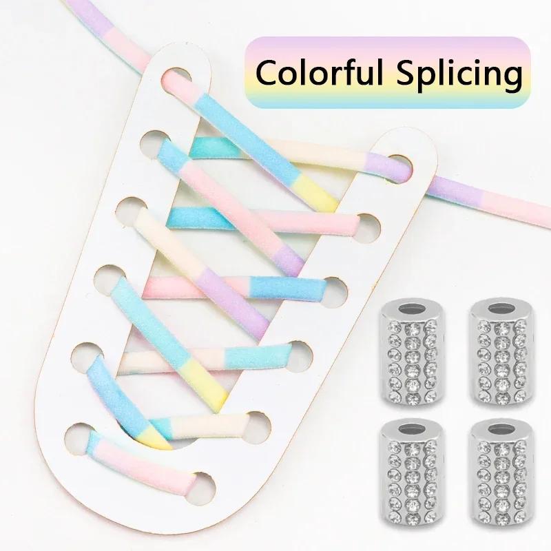Elastic Round Printed Shoe Laces Diamond Metal Buckle No Tie Shoelaces Without Ties Shoelace for Sneakers Woman Man Shoestrings