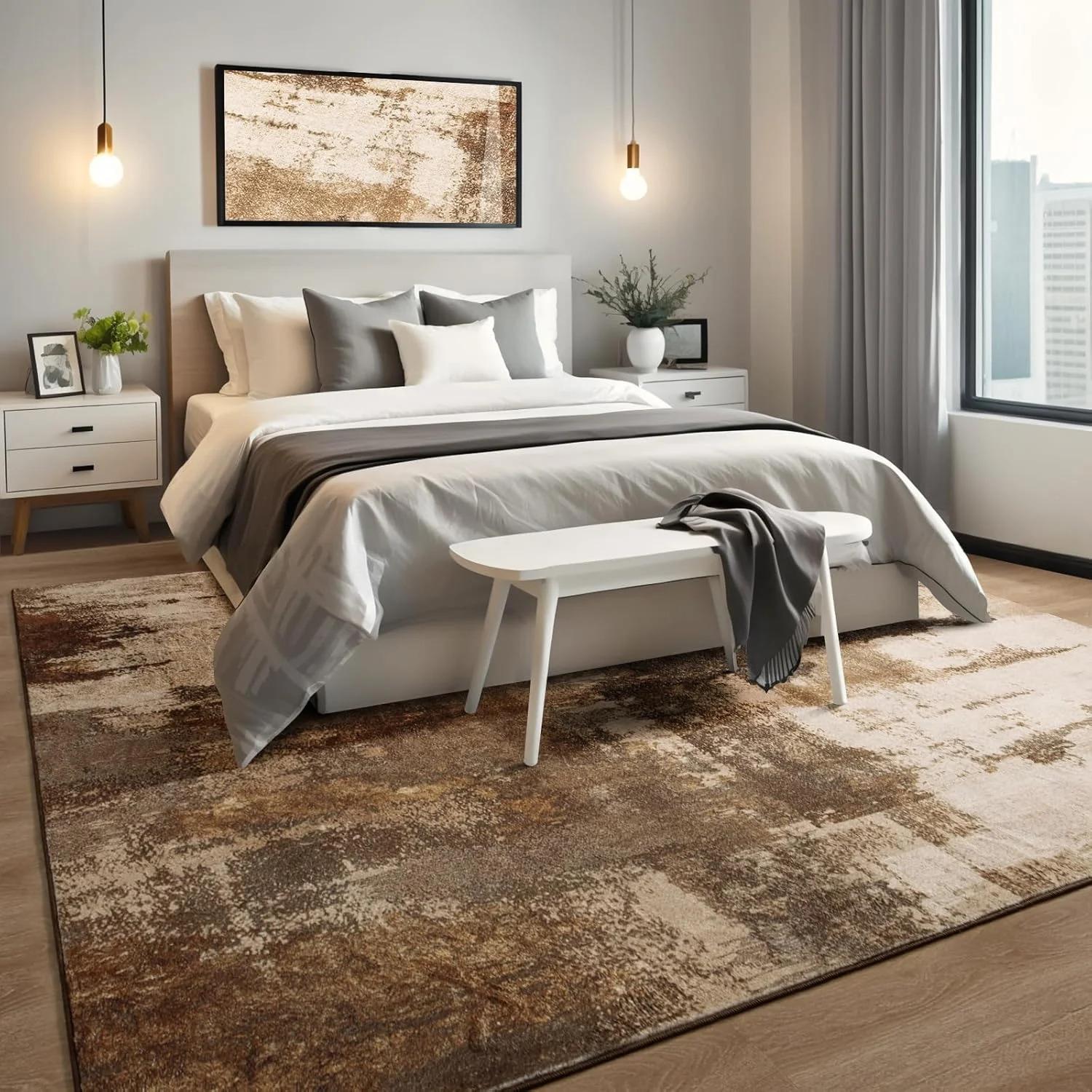 

Area Rugs for Living Room, Machine Washable Vintage Rug, Non-Slip Low Pile Throw Rugs with Rubber Backing Washable Carpet 153x215cm