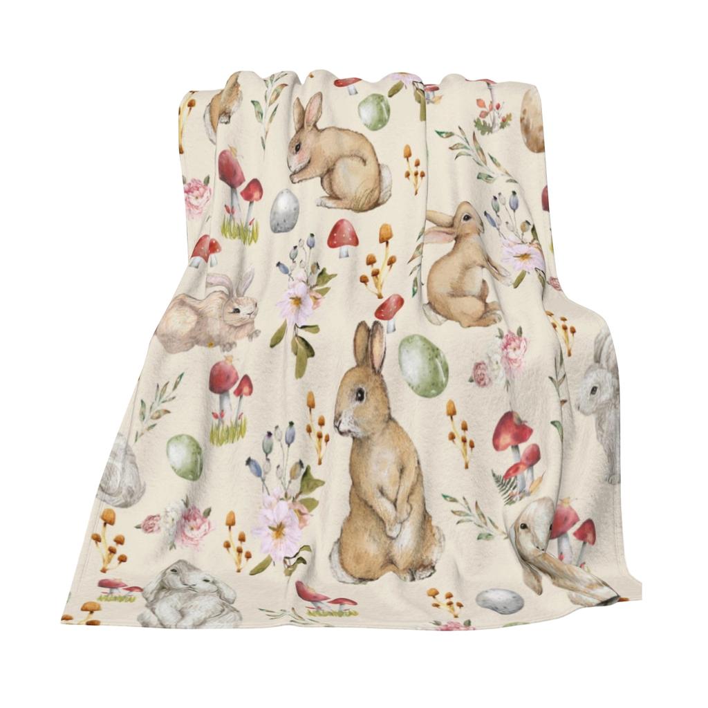 130*150cm Easter Flannel Bunny And Flower Digital Print Blanket, Bed Blanket, Small Dispenser