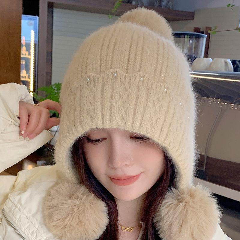 Winter Plush Hat Women's Fleece-lined Warm Earflap Knit Beanie Cycling Cold Weather Hat