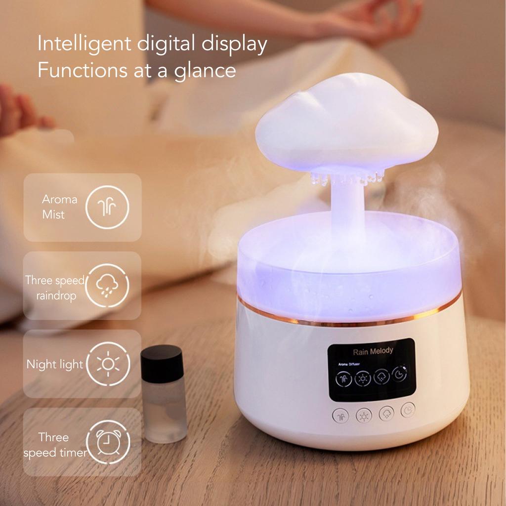 Rain Cloud Essential Oil Diffuser Humidifier Ultrasound Water Drip White Noise Night Light Aroma Diffuser with Display Timer